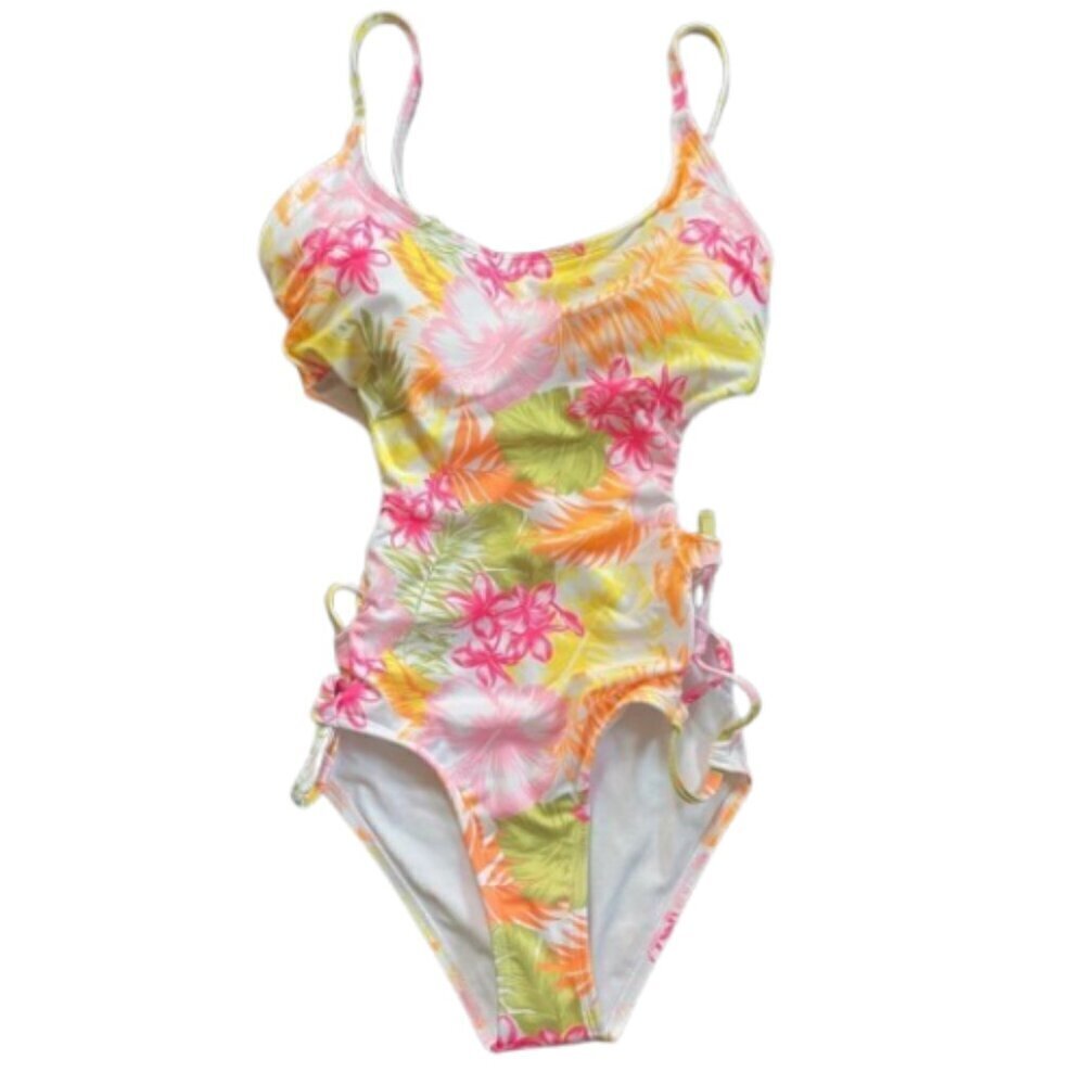 Hurley Women's Floral Print Cut out One-Piece Swimsuit Size XL